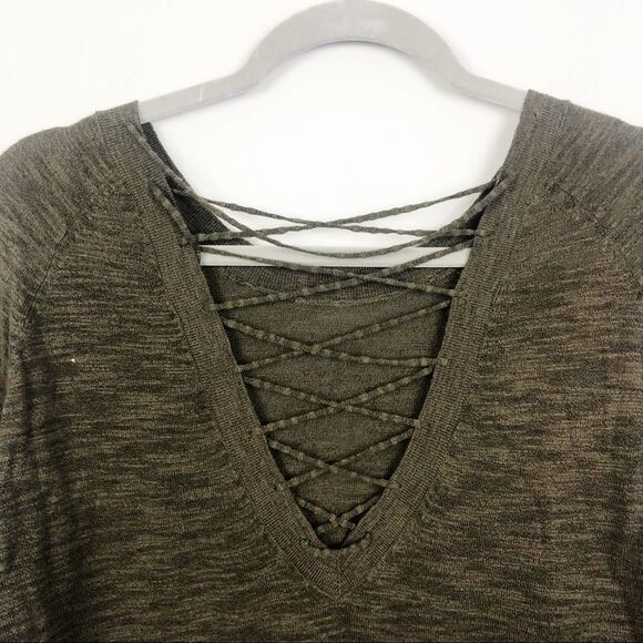 EXPRESS | Green Lace Up Back Sweater Circle Hem XS - Picture 5 of 6